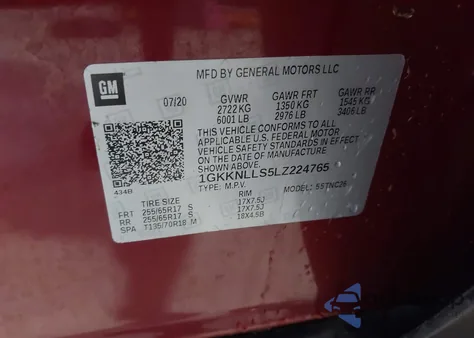 2020 GMC Acadia Awd At4 from USA, damaged, VIN 1GKKNLLS5LZ224765